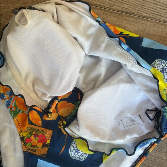 Fashion Nova Strapless Floral Citrus Print One-Piece Swimsuit - Blue/Yellow - Picture 8 of 9